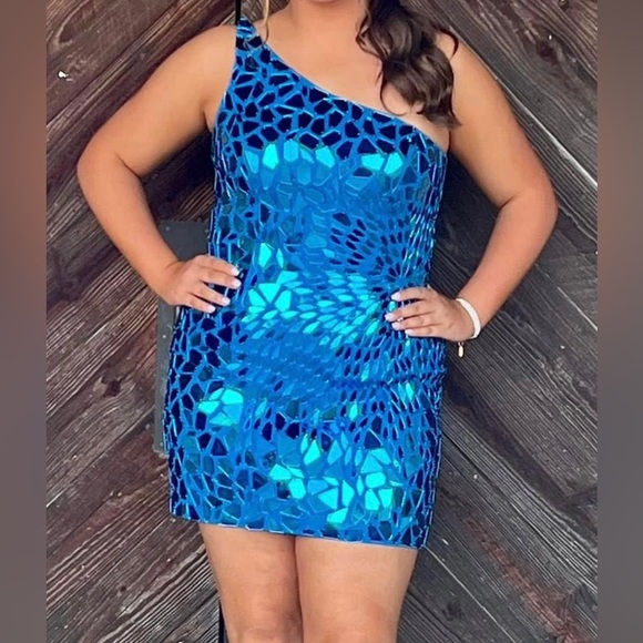 Sherri Hill blue mirror short dress. - Picture 1 of 3